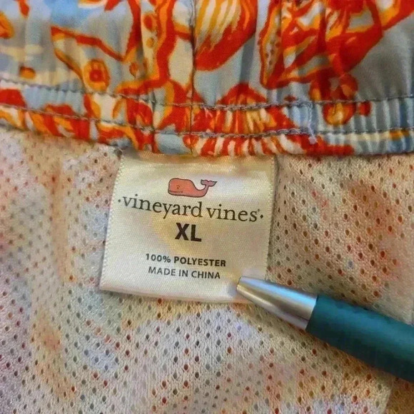 Vineyard Vines Mens Seahorse Sea Shell Swim Trunks Blue Orange Size XL - Picture 6 of 11